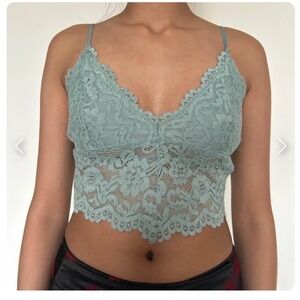ZARA Lace Bralette Crop Top Camisole Mint Green Adjustable Straps Size S